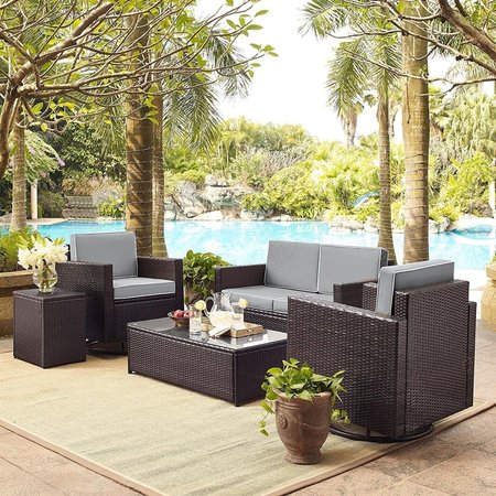 VERANDA Palm Harbor 5-Piece Outdoor Wicker Conversation Set with Grey Cushions - Brown, 5PK VE657913
